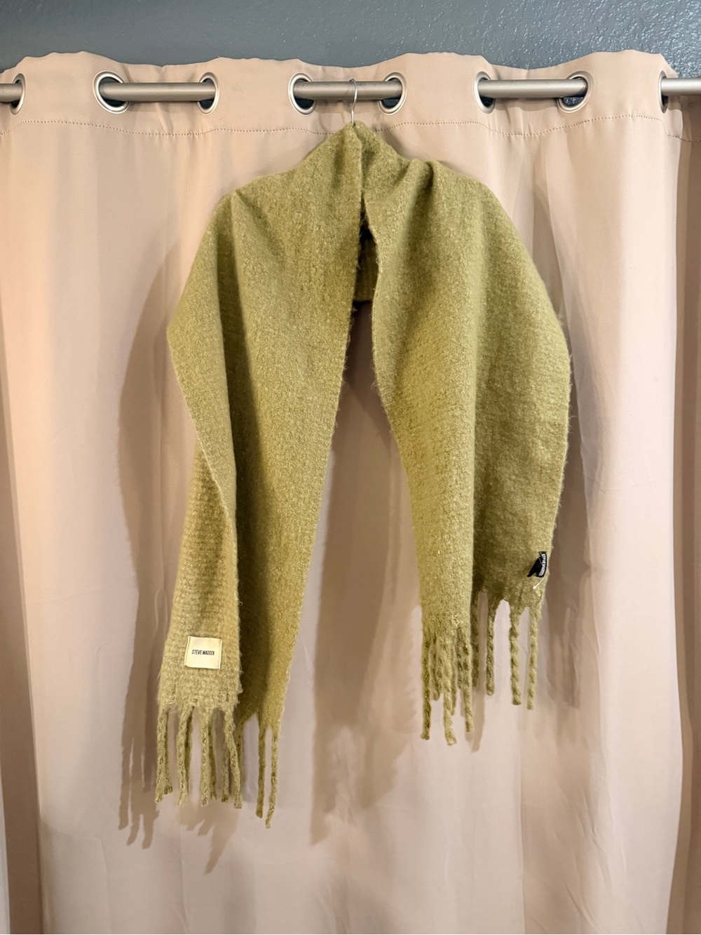 Steve Madden Fuzzy Fringe Scarf in Light Olive